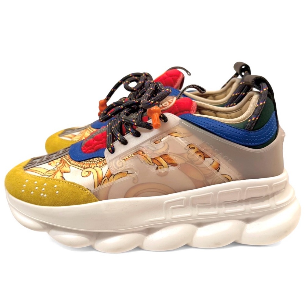 Versace Chain Reaction Baroque Sneakers IT40/US Men7/US Women10 Blue & Yellow - Picture 4 of 10